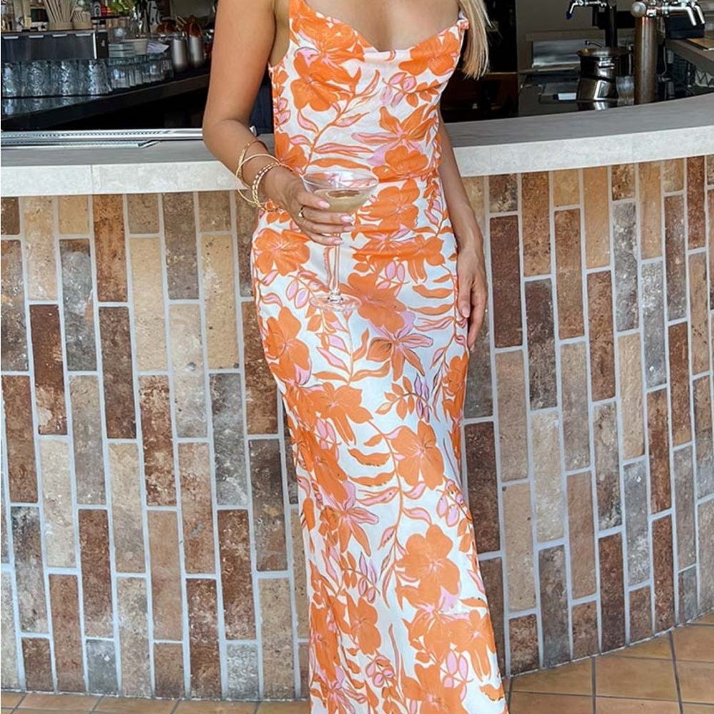 Beginning Boutique Orange and White Floral Dress